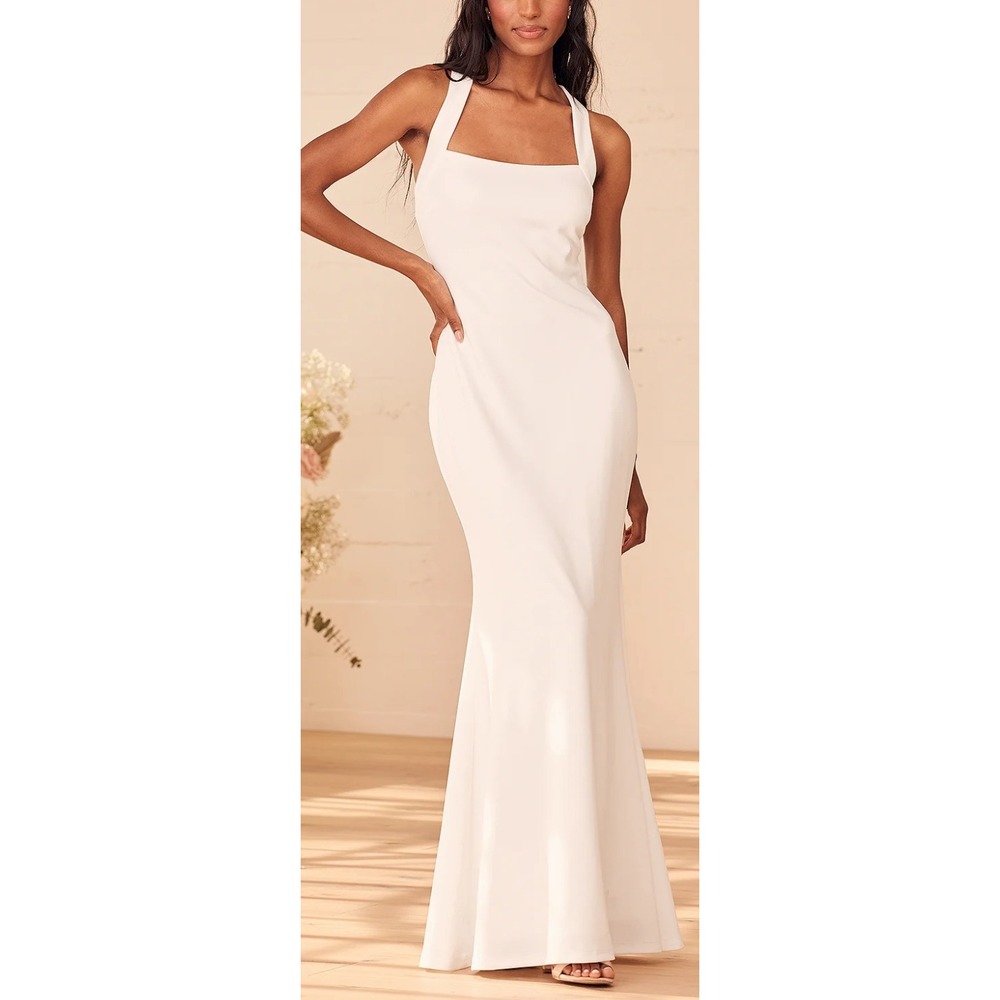 NWT Lulus Pure Romance White Mermaid Maxi Dress Sz M